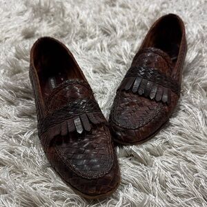 Sesto Meucci Brown Woven Leather Loafers